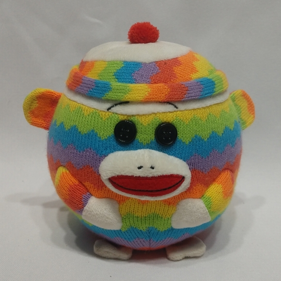 Ty Beanie Ballz Rainbow Sock Monkey Excellent Condition No Hang Tag - Picture 1 of 9